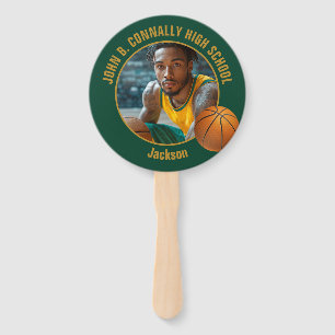 Dark Green Gold Basketball Player Photo Hand Fan