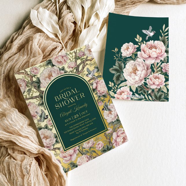 Dark Green Gold Chinoiserie Flowers Bridal Shower (Creator Uploaded)