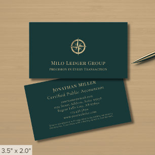 Dark Green Gold Compass Logo Business Card
