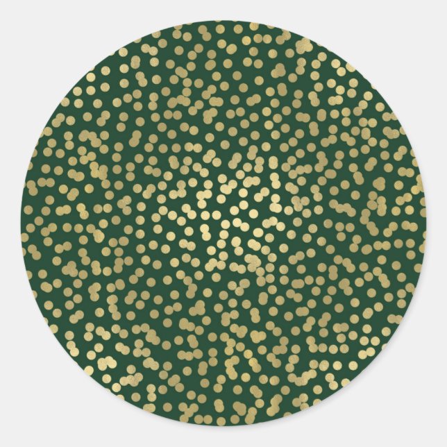 Dark Green & Gold Dots Confetti Elegant Chic Glam Classic Round Sticker (Front)