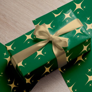 Dark green gold elegant stars pattern Christmas  Wrapping Paper