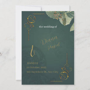 Dark Green Gold Elegant Wedding Invitation