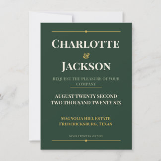 Dark Green Gold Elegant Wedding Invitation | Class