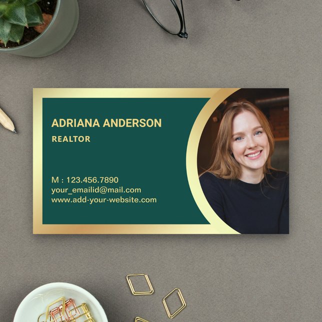 Dark Green Gold Foil Real Estate Photo Realtor Business Card (Creator Uploaded)