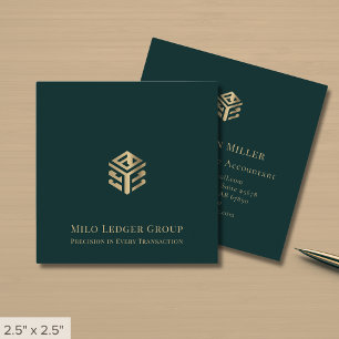 Dark Green Gold Geometric Logo Square Business Card