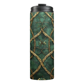 DARK GREEN & GOLD IRISH CELTIC KNOTS & SHAMROCKS THERMAL TUMBLER