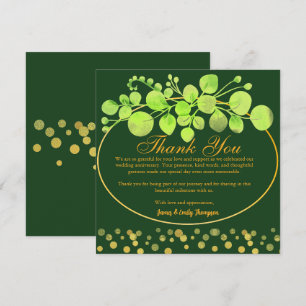 Dark Green Gold Leafy Wreath Eucalyptus Botanical Thank You Card