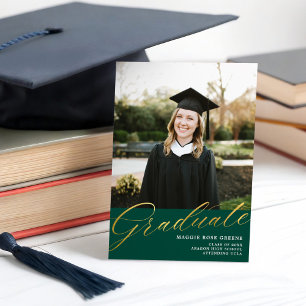 Dark Green Gold Modern Script   Graduation Photo Announcement