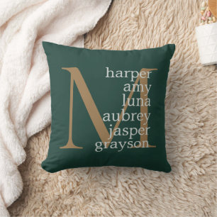 Dark Green Gold Monogram Names Cushion