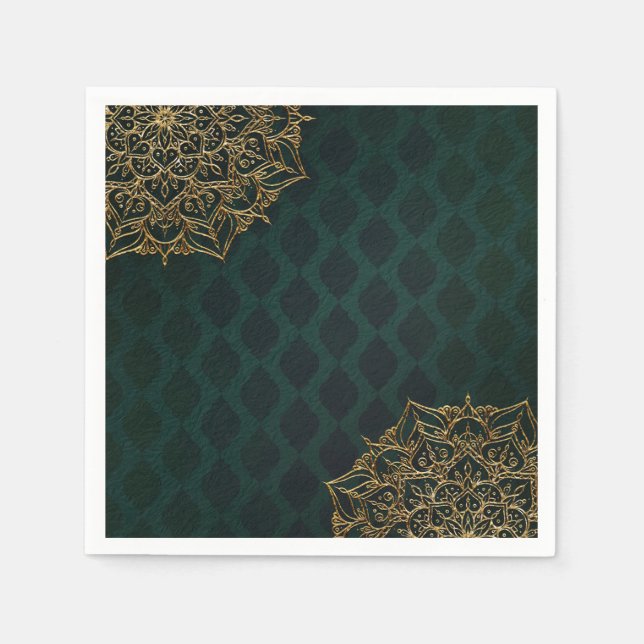 Dark Green & Gold Moroccan Arabian Nights Wedding Napkin (Front)