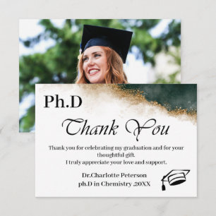 Dark Green Gold PhD Graduation Thank You Card