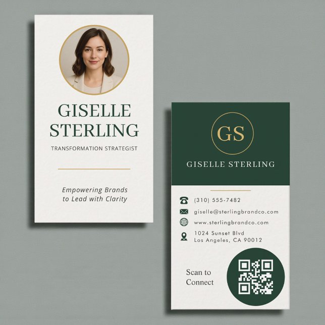 Dark Green Gold Photo QR Code Business Card (Creator Uploaded)