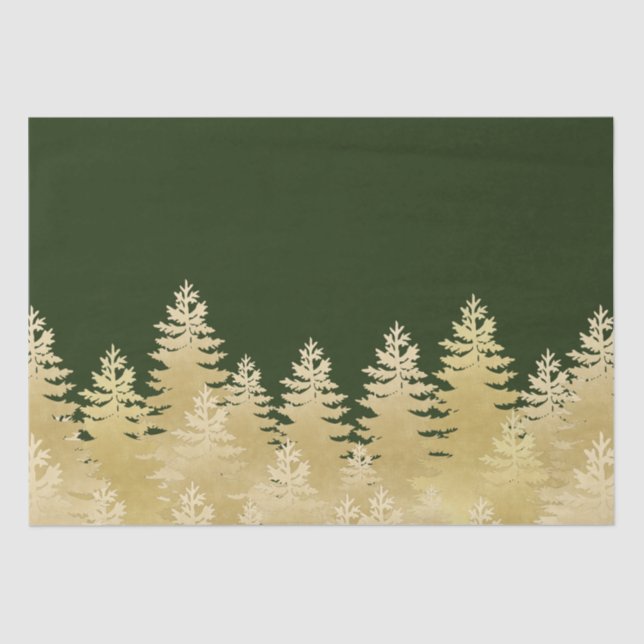 Dark Green Gold Pine Tree Forest Gift Wrapping  Tissue Paper (Front)