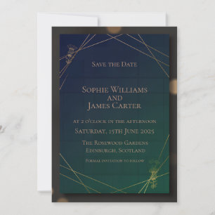 Dark Green Gold Stag Save the Date   Scottish High Invitation