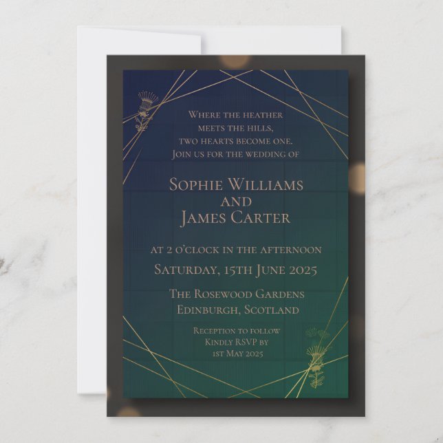 Dark Green Gold Stag Wedding Invitation | Scottish (Front)