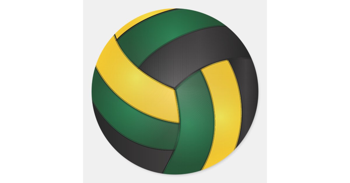 Dark Green, Gold Yellow and Black Volleyball Classic Round Sticker Zazzle