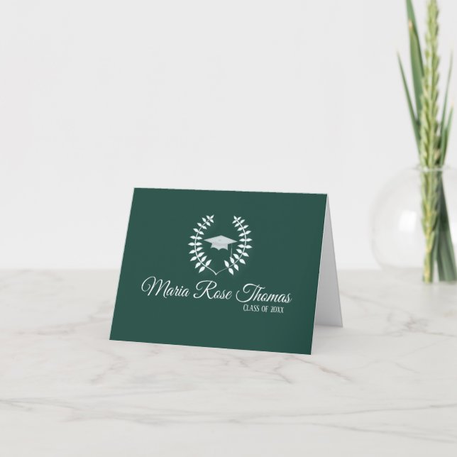 Dark Green Grad Thank you note  (4.25" x 5.5"), (Front)