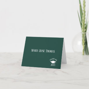 Dark Green Grad Thank you note  (4.25" x 5.5") Card