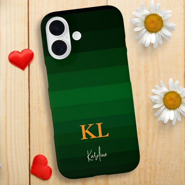 Dark Green Gradient Colour Stripes with Monogram Case-Mate iPhone Case (Creator Uploaded)