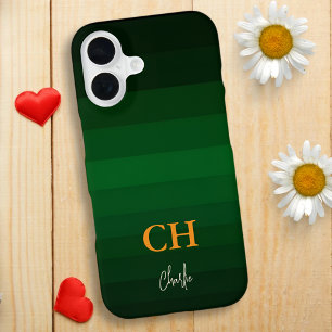 Dark Green Gradient Colour Stripes with Monogram iPhone 16 Case