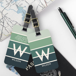 Dark Green Gradient Striped Monogram Personal Luggage Tag