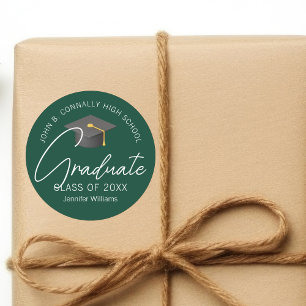 Dark Green Graduate Custom Graduation Party Classic Round Sticker