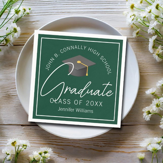 Dark Green Graduate Personalised Graduation Party Napkin (Creator Uploaded)