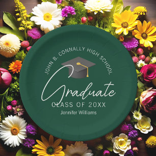 Dark Green Graduate Personalised Graduation Party Paper Plate