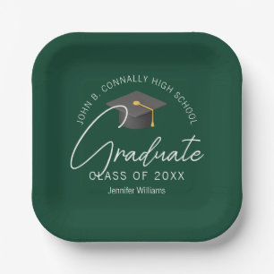 Dark Green Graduation Party Customized Graduate Paper Plate