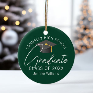 Dark Green Graduation Photo Personalized Christmas Ceramic Tree Decoration