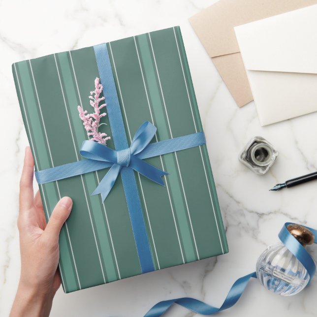 Dark Green & Green Stripes Wrapping Paper (Gifting)