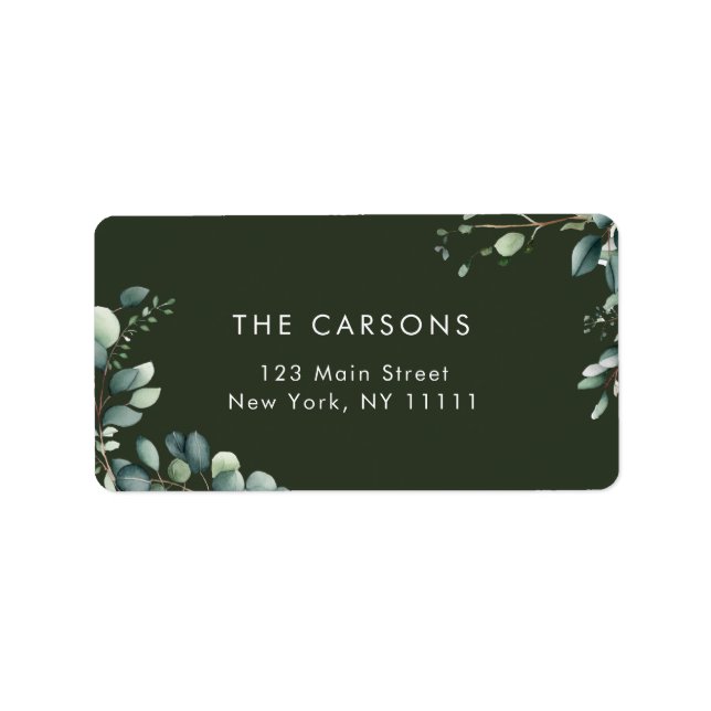 Dark Green Greenery Foliage Return Address Label (Front)