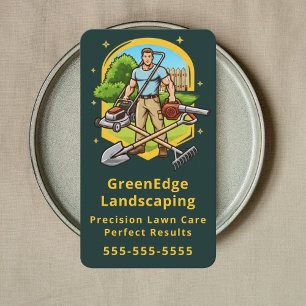 Dark Green Groundskeeping Lawn Care Landscaping Business Card