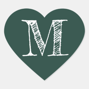 Dark Green Heart Minimalist Monogram Initial Sticker