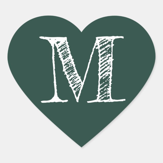 Dark Green Heart Minimalist Monogram Initial Sticker (Front)
