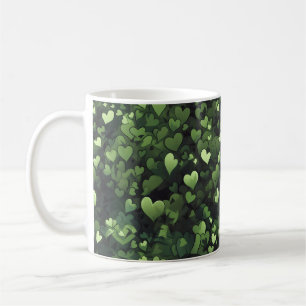 Dark Green Heart Pattern Coffee Mug