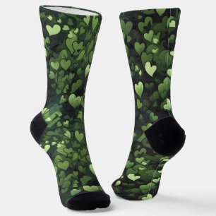 Dark Green Heart Pattern Socks