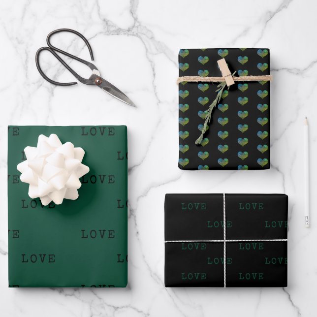 Dark Green Hearts Modern Love Valentine's Day Wrapping Paper Sheet (Front)