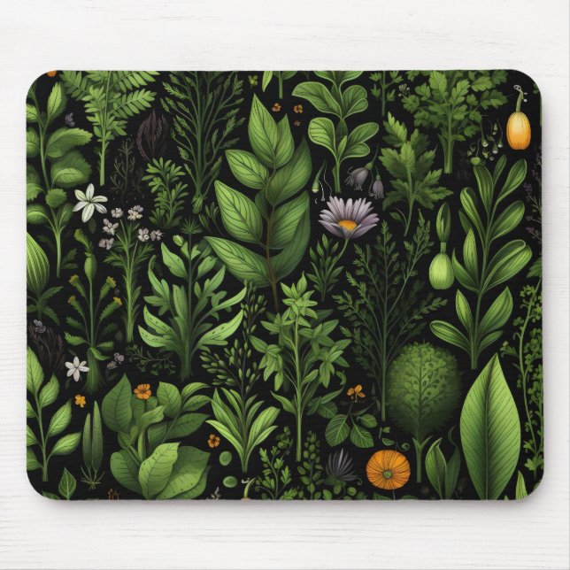 Dark Green Herbs Mouse Mat (Front)