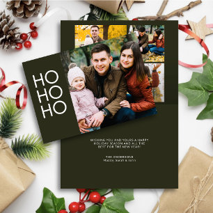 Dark Green "HO HO HO" Holiday Card