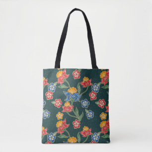 Dark green Indonesian floral vines Batik pattern Tote Bag