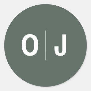 Dark Green   Initials Minimalist Scandi Wedding Classic Round Sticker