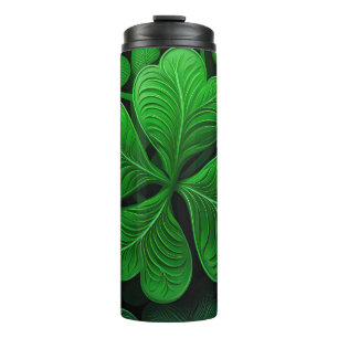 DARK GREEN INTRICATE IRISH CELTIC SHAMROCKS THERMAL TUMBLER