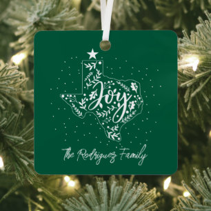 Dark Green Joy Holiday Leaves Texas Shape Metal Tree Decoration