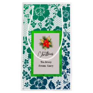 dark green lace in elegant antique style small gift bag