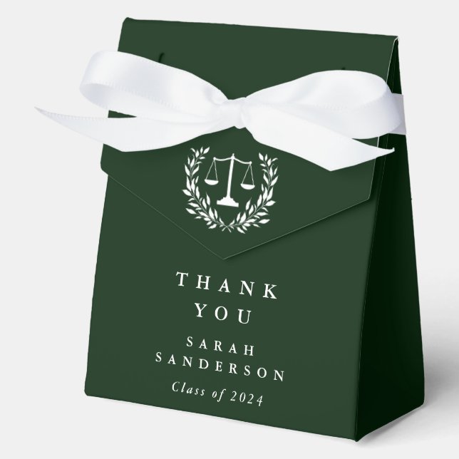 Dark Green Law Scales+Laurel Wreath Graduation Favour Box (Front)