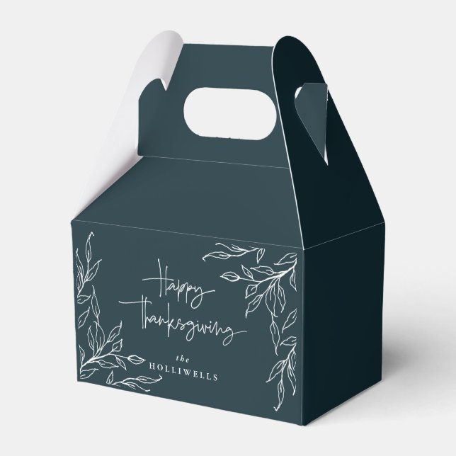 Dark Green Leaf Motif Happy Thanksgiving Favour Box (Front Side)