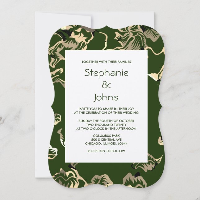 Dark Green Leafy Leaves Elegant Kraft Wedding Invitation (Front)