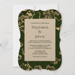 Dark Green Leafy Leaves Elegant Kraft Wedding Invitation