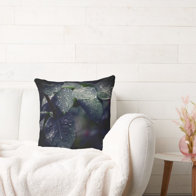 Dark Green Leaves and Raindrops Cushion (Couch)
